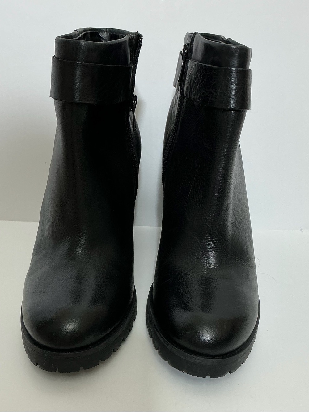 Crevo Black Leather-Look Ankle Booties with Strap Detail
